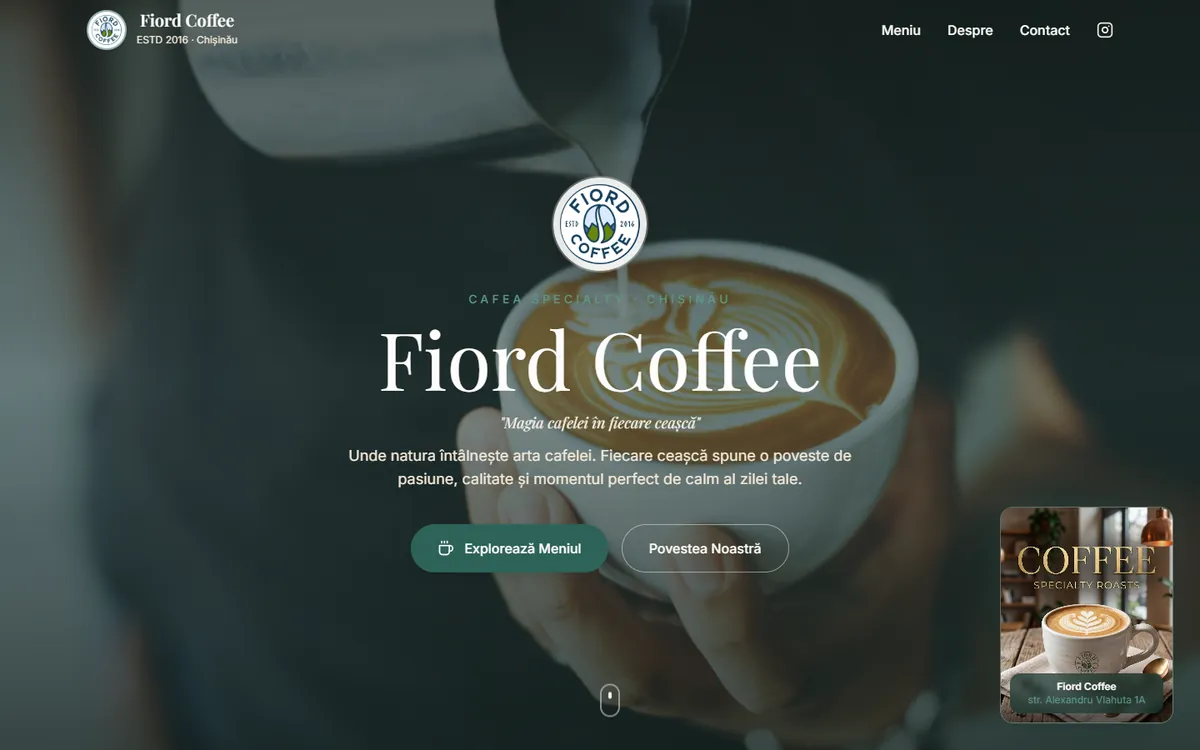 Site-ul cafenelei Fiord Coffee pe calculator